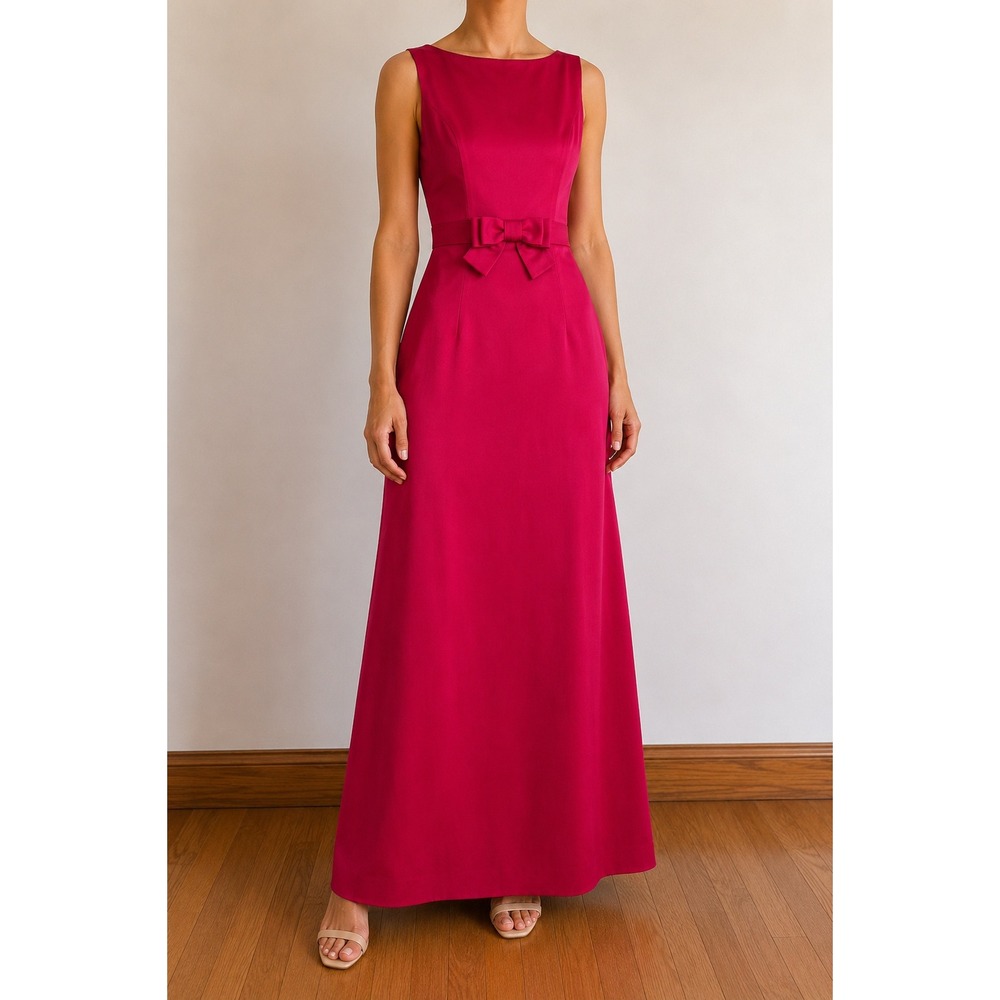 Vintage 60s Pink Maxi Dress XS Bow Princess Seam Retro Formal Mod Glam Evening